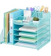 Lavatino 5-Tier Desk Organizer with 2 File Holders, Metal Adjustable Paper Letter Tray for Office...