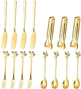 lyfLux 15 Pieces Golden Cheese Butter Jam Spreader Set Suit, Butter Spreader, Pastry Clip, Fork a...