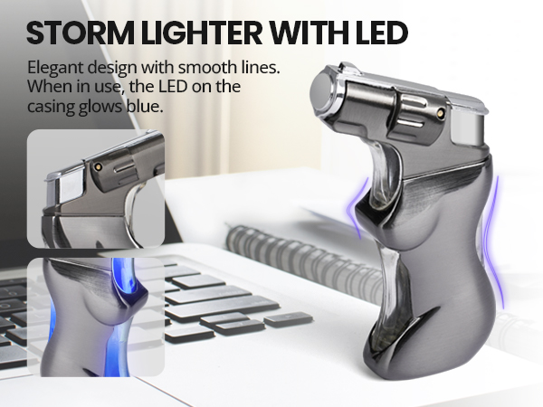 YUSUD Refillable Torch Lighter with Visible Fuel Window - Cool Blue LED Light Design