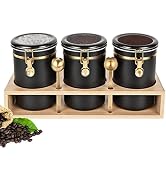 Yangbaga 304 Stainless Steel Coffee Containers with Shelf,3 x 66 oz Coffee Bean Storage with Gold...