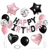 WEIKA 27 Pcs Black Pink Birthday Decorations, 3D Letters Black Pink Happy Birthday Balloon Banner...