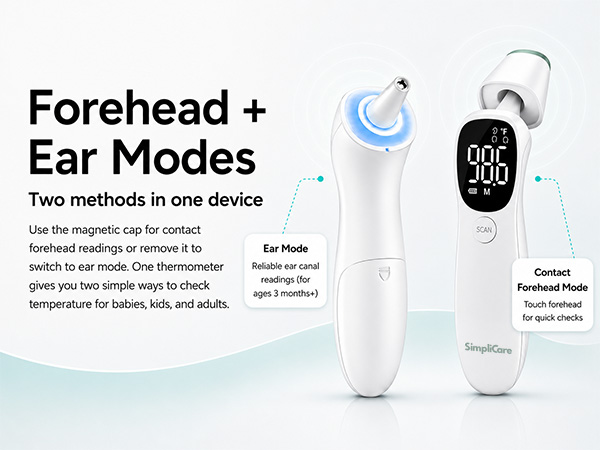 SimpliCare AET-R842 infrared thermometer for forehead, ear, and object temperature checks