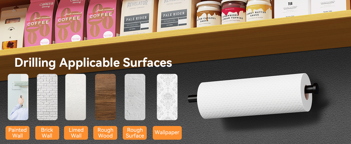 Drill mounted paper towel holder for painted brick lime rough wood rough wall and wallpaper surfaces