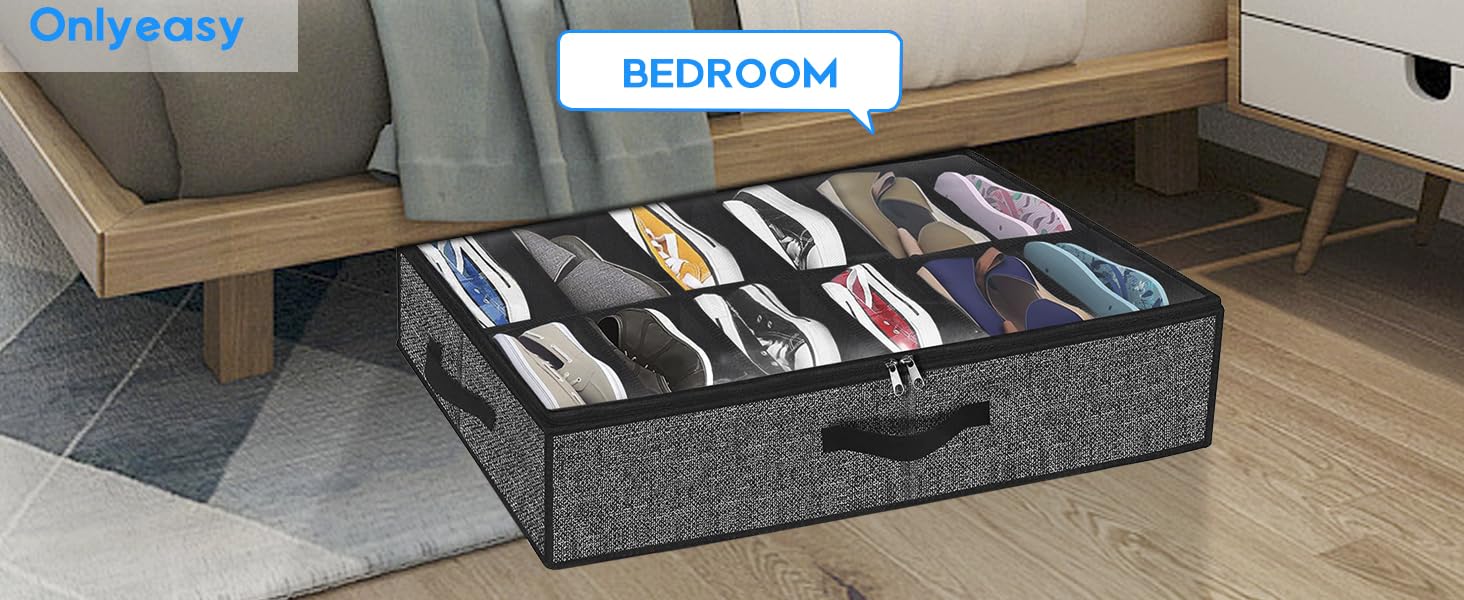 Large Underbed Shoe Storage Organizer with Sturdy Structure Handles Clear Window