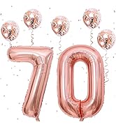70th Birthday Number Balloons for Women, Large 70 Number Balloons Foil with Confetti Balloons, Ro...
