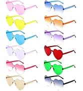 HQGROCERY 12 Pairs Heart Shaped Sunglasses, Colorful Rimless Sunglasses Transparent Glasses for W...