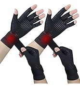 2 Pairs Copper Arthritis Gloves for Women Men, Fingerless Compression Gloves Relieve Hand Pain, T...