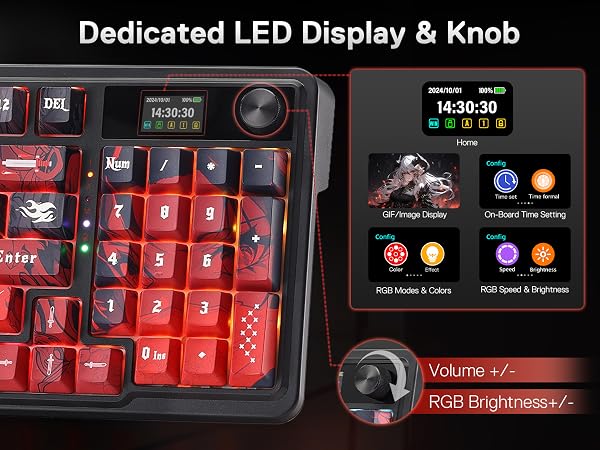 Redragon CB202 Gaming Keyboard knob and screen control for media/backlit adjustable & info display