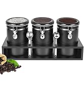 Yangbaga 304 Stainless Steel Coffee Containers with Shelf,3 x 66 oz Coffee Bean Storage with Silv...