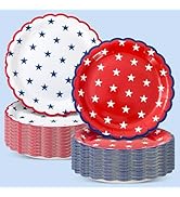 JarThenaAMCS 50 Pcs Patriotic Paper Plates Disposable Plates Red White Blue Star Scalloped Decora...