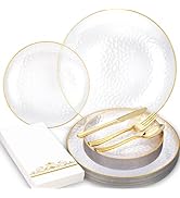 BONSINY 150 Pcs Clear Plastic Plates Disposable Dinnerware Set 25 Guests - Fancy Disposable Plate...