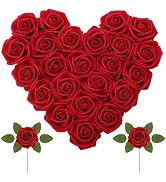 Lifewit Artificial Flowers, 25 Pcs Dark Red Foam Real Looking Roses with Stems, Fake Roses for DI...