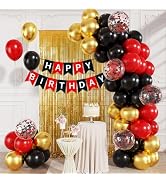 CVPARTYON Red and Black Balloons 12 Inch Metallic Gold Black Red Confetti Balloons with Gold Foil...