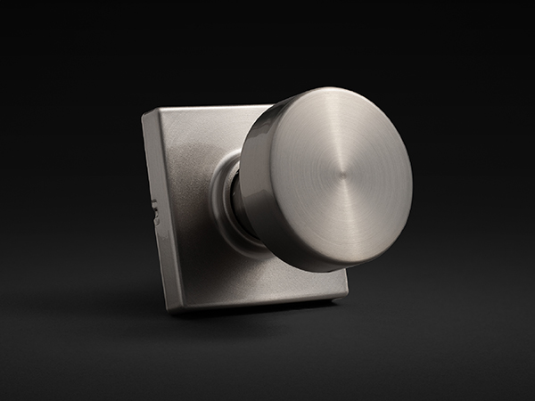 Satin nickel Pismo knob with a square rosette
