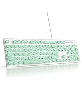 Mosptnspg Wired Quiet Membrane Keyboard,Full Size 104-Keys Retro Punk Typewriter White LED Backli...