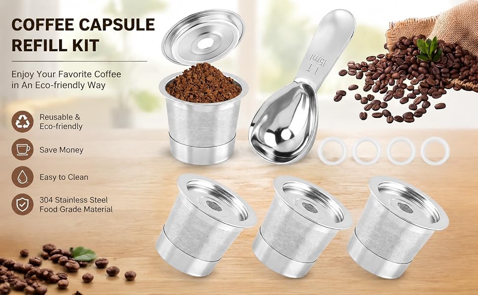 Stainless Steel Reusable Coffee Capsule Refill Kit