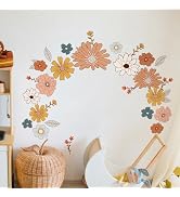 Supzone Boho Daisy Wall Decals Retro Floral Vintage Flower Wall Stickers Peel and Stick Creative ...