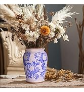 Vintage Blue and White Vase, 7.9in Rustic Farmhouse Chinoiserie Decor Floral Vase, Blue White Cer...
