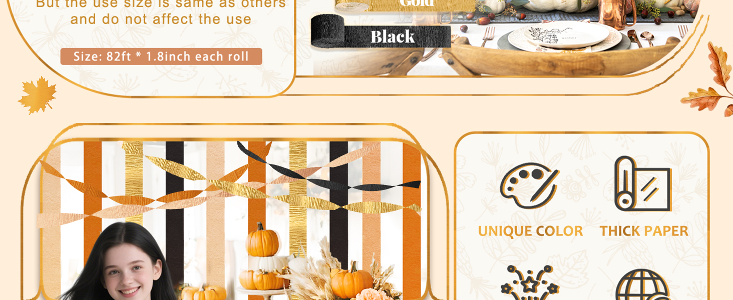 OrangeBlackGoldCrepePaper8PCS