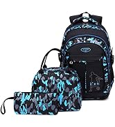 goldwheat School Backpack for Boys Cool Camouflage Bookbags with Lunch Box Pencil Case 3pcs for M...