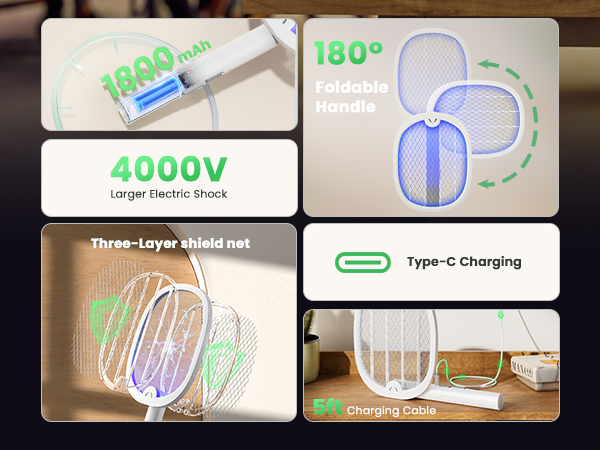 Electric Fly Swatter Foldable Bug Zapper Racket