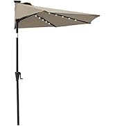 Helios&Hestia 9 ft Small Half Round Solar Powered Wall Outdoor Market Patio Umbrella with LED Lig...