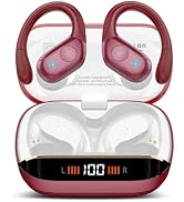 Qecnato Earbuds Bluetooth 5.4 Headphones Stereo 75H Sports Wireless, Red | Over Ear Buds with Ear...