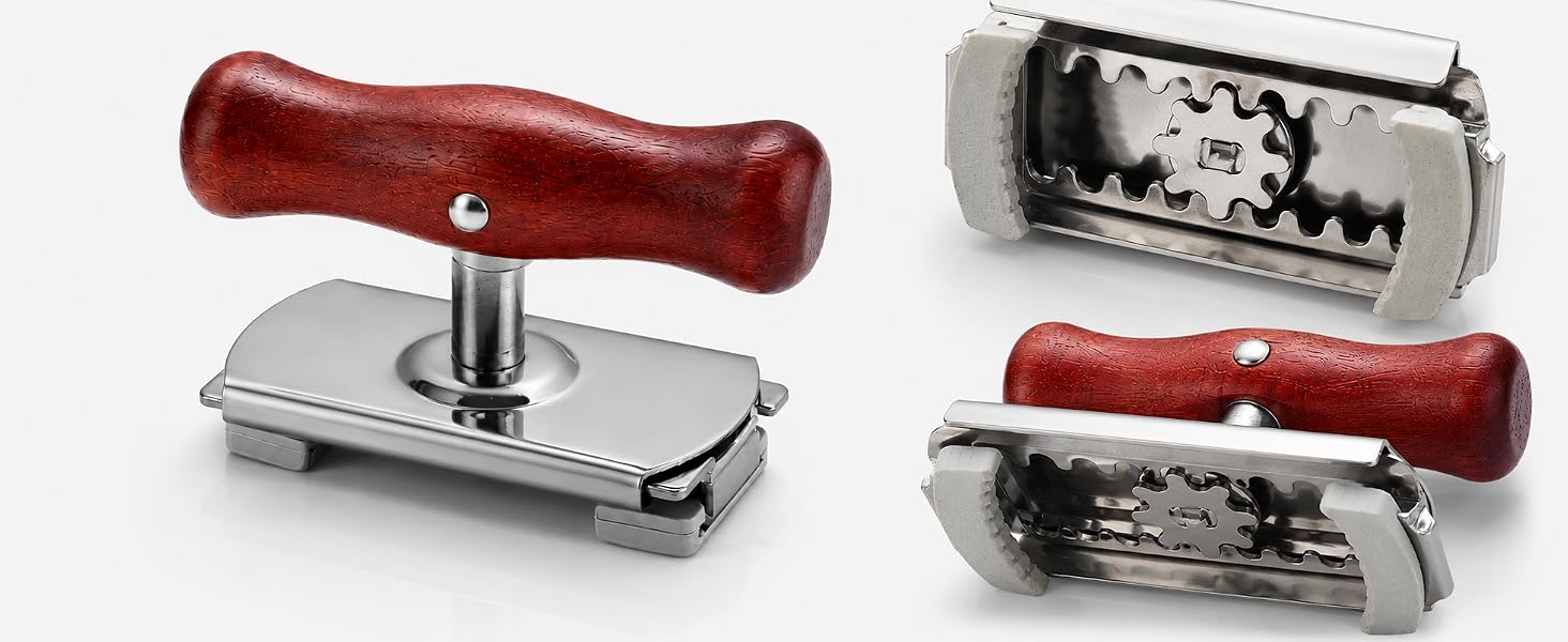 product detail view showing wood handle rubber clamp heads and metal body