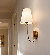 JIMUBEAM Swan Neck Wall Sconce Fixture 1-Light with White Fabric Shade, Indoor Hardwired Rustic B...