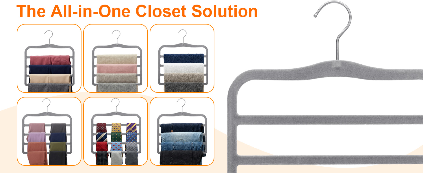 Multi functional velvet hangers for pants scarf skirt and tie organizer