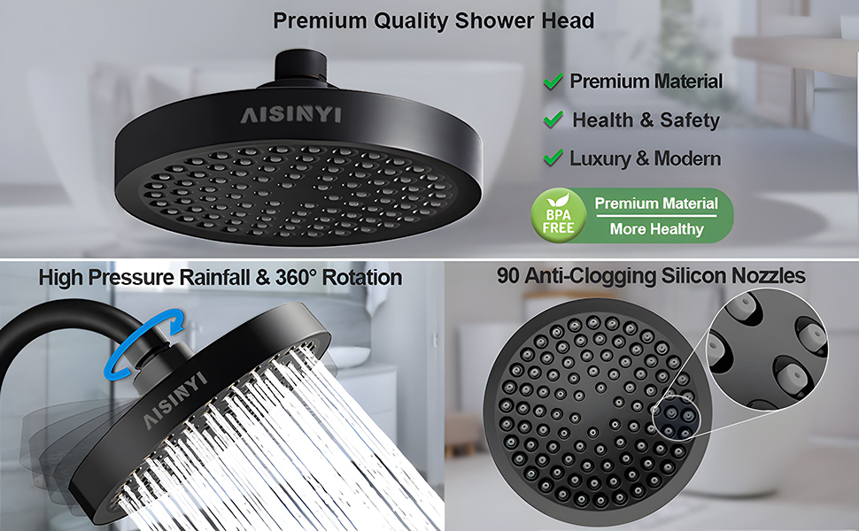 Premium rust-proof modern rain shower heads with highly durable ABS plastic and matte black plated