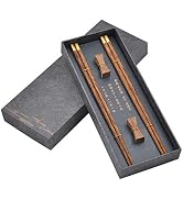 Wooden Chopsticks Reusable with Case, Chinese Chop Sticks Set with Holder 2 Pair (Wenge)