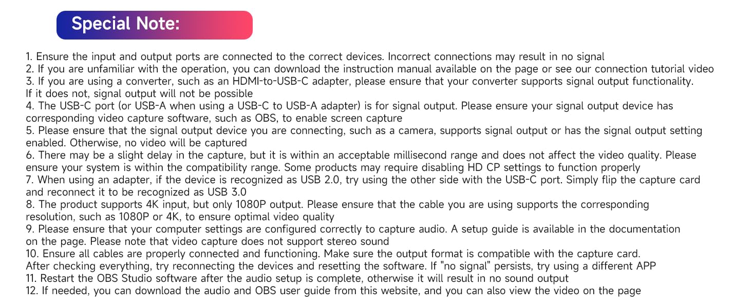 Technical note on white background with blue header. Text provides instructions for connecting input/output ports, signal levels, and other technical specifications for an unspecified device or system.
