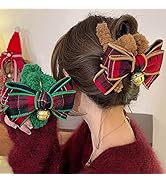 Brinie Christmas Hair Claw Clips Green Fluffy Plush Hair Clips Xmas Bowknot Hair Clip Bell Hair C...