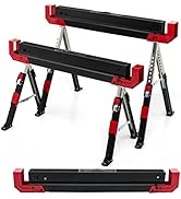 Goplus Saw Horses 2 Pack, 2600 LBS Height Adjustable Sawhorses w/ 2X4 Brackets & Side Supports, P...