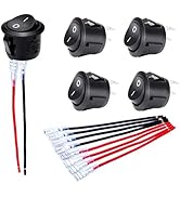 DaierTek ON Off Round Rocker Switches SPST 20mm Mini 12 Volt DC Mini Circle Toggle Switch 12V for...