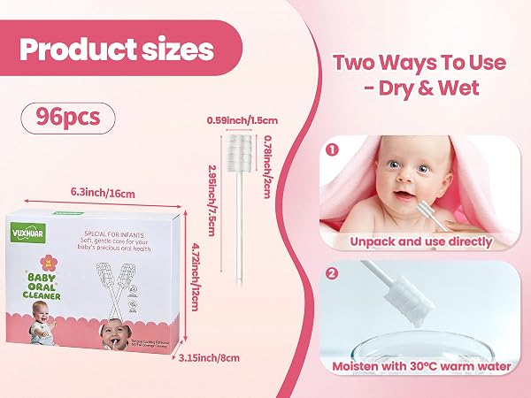 VUXHUAR Baby Tongue Cleaner 96-Count, Newborn Oral Care Gauze Swabs – Soft Disposable Mouth Wipes