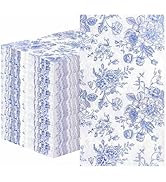 SietDESEO 50 Pieces 3-ply Blue Floral Napkins Disposable 13 x 15.7 Inches Guest Bathroom Napkins ...