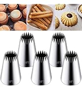 Hendiy 5 Pieces Churro Piping Tips, Stainless Steel 9FT Large Piping Tip Churro Maker Icing Tips,...