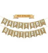 Pre-Strung Gold Happy 60th Birthday Banner Decorations,12 ft No DIY Gold Glitter 60th Birthday Pa...