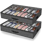 2 Pack Under Bed Shoe Storage Organizer for Closet, Fits Total 32 Pairs Foldable Underbed Shoes C...