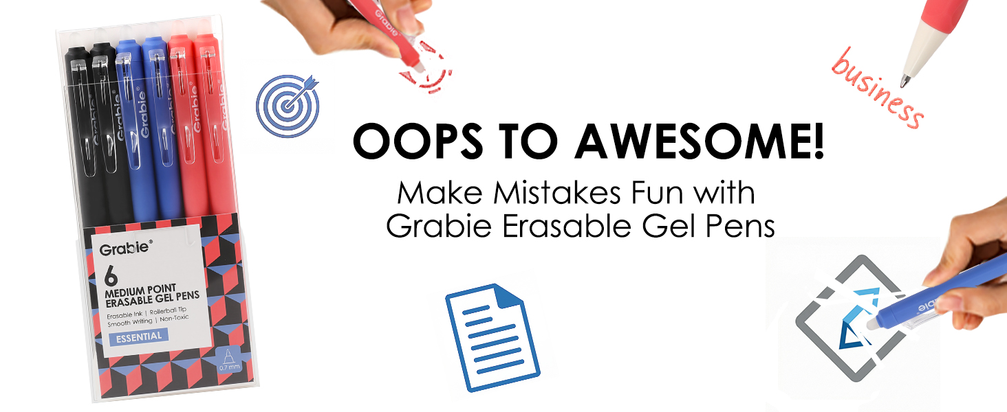 erasable gel pen set of 6-blue/black/red