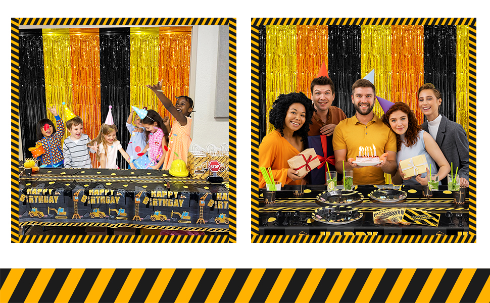 Yellow Orange Black Foil Fringe Curtains Backdrop Birthday Party Decorations Supplies