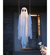 Halloween Decorations Outdoor - 5 FT Large Hanging Swing Ghost Halloween Decor with String Lights...