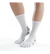 2 Pairs Of Terry Cushioned Hiking Toe Socks, Five Finger Crew Socks Cotton for Outdoor Sports, No...