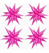 50 Pcs Hot Pink Foil Cone Star Balloons Big 26 inch Pink Explosion Star Mylar Balloons 12 Point 3...