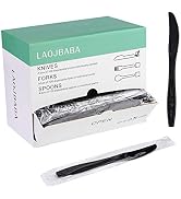 Laojbaba Plastic Knives Disposable Individually Packaged Knives Black 7-Inch Commercial Take Away...