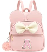 PRLINJSK Initial Mini Backpack for Girls Toddler Kids | Small Personalized Bowknot Purse Gift