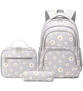 ZHANAO Daisy Prints Backpack Set with Lunch Kits Bookbag for Teenager Girls 3pcs Gradient SchoolB...