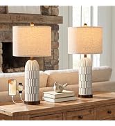 OYEARS 26" Bedside Table Lamps Set of 2, Farmhouse Lamp with USB,Dark Brown | Vintage Nightstand ...